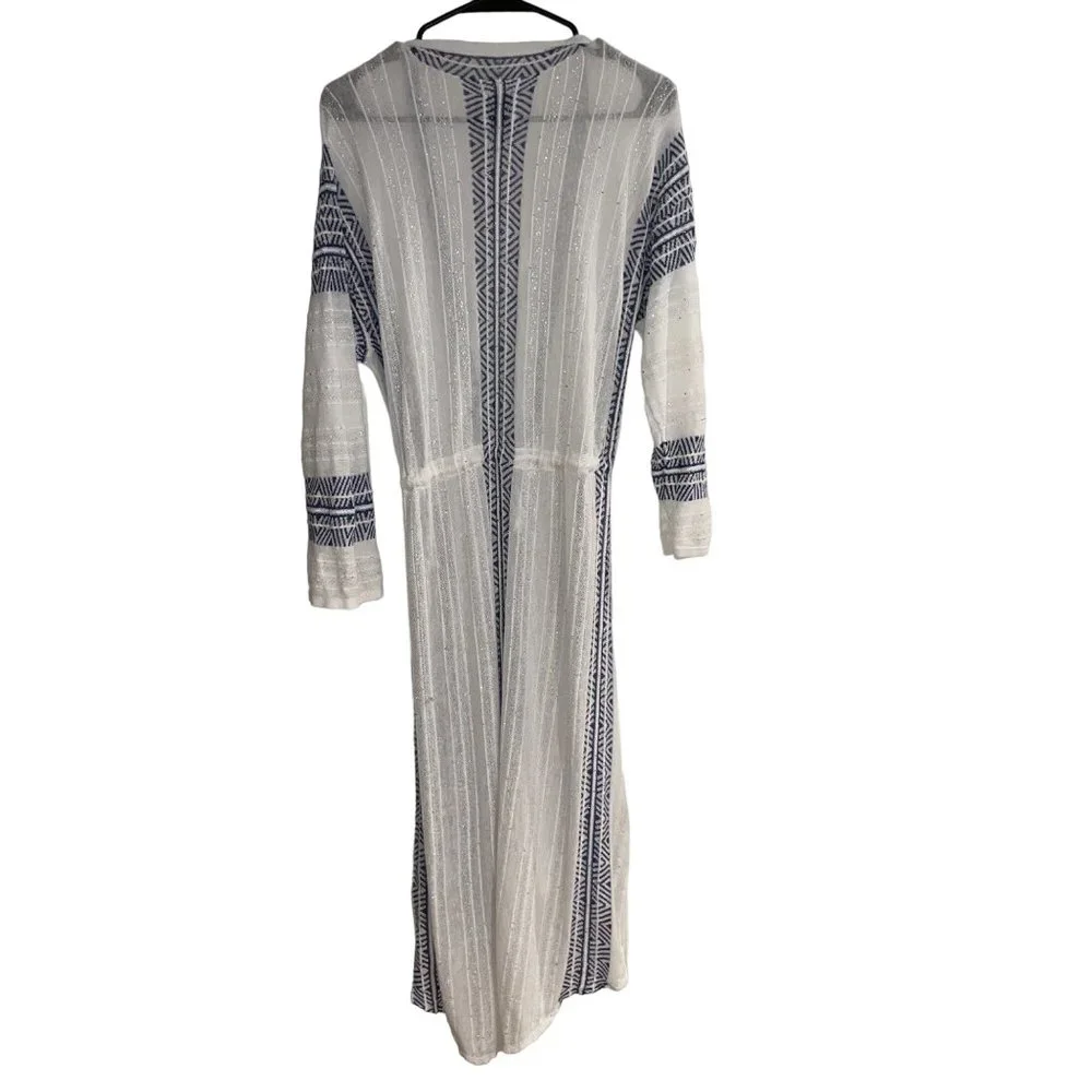 NIC+ZOE White and Navy Lightweight Open Front Cardigan
